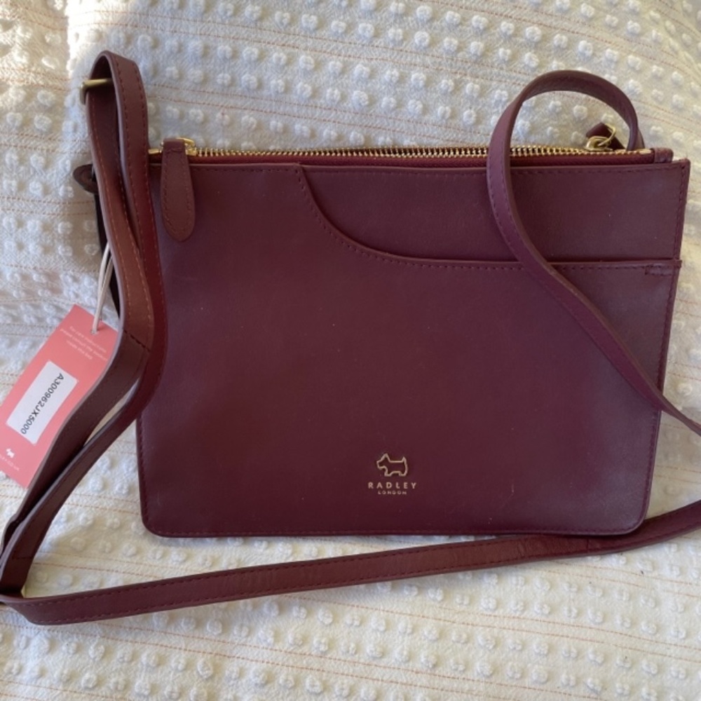 Radley London Ox Blood/ Burgundy Leather Structured Handbag Crossbody Strap new